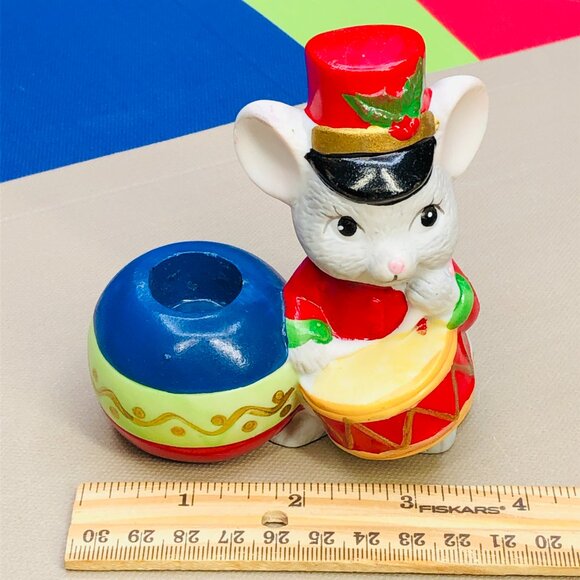 Vintage 90s HOLIDAY FRIENDS Mouse Drummer Candleholder Bisque Figurine - Picture 10 of 11